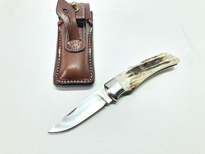 ジーサカイ 折り畳みナイフ ATS-34 スタッグハンドル 革ケース付 約17cm G.SAKAI