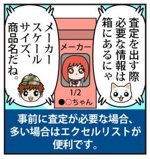 買取の流れ漫画版 査定はメーカーとキャラクター、品番があればご連絡ください