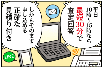 平日10j時から15j時なら最短30分で査定回答！