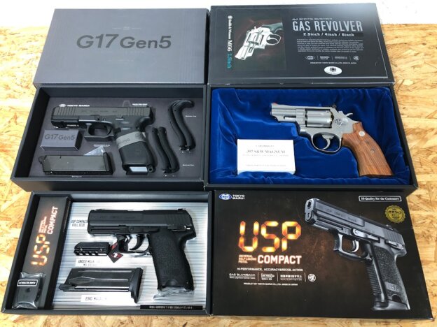 東京マルイのガスガン「グロック17 Gen5」「M66」「USPコンパクト」の買取ならおもちゃ買取ドットJPへ！最新モデルから希少な絶版リボルバーまで専門スタッフが価値を正しく見極めます。まずはスマホで簡単LINE相場チェック！